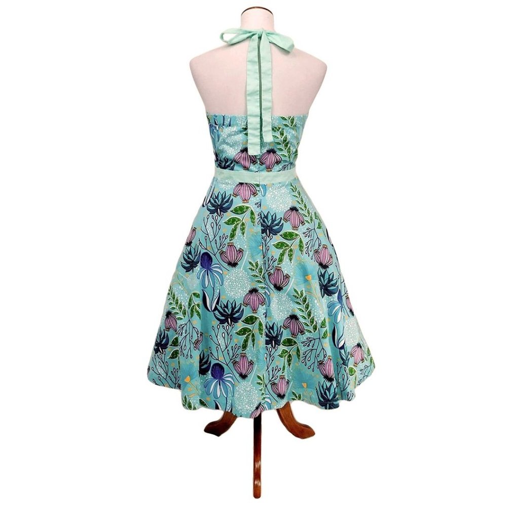 Lindy Bop Myrtle Blue Floral Halter Dress - Picture 5 of 7
